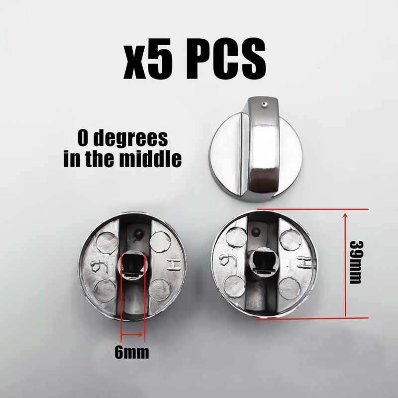 KRYMSON Pack of 5 Gas Stove Knobs, 6 mm Gas