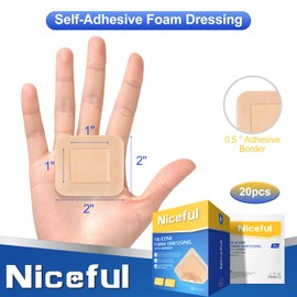 Niceful 20 Packs Silicone Foam Dressing Gentle Border 2x2in, Absorbent Silicone Bandages for Wounds, Waterproof Bed Sore Bandages Wound Dressing