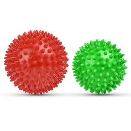 URAQT Fascia Ball, Set of 2 Small Hedgehog Balls, Hard, Fascia Massage Ball with Nubs, Massage Balls for Treating Muscle Tension, Hedgehog Balls, Massage Ball for Feet, Back, Neck, Hands (Green + Red)