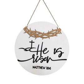 He is Risen Door Sign Easter Cross Religious Wooden Hanging Door Sign Decor Easter He is Risen Spring Wall Hanger for Front Door Porch