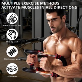 Twister Arm Trainer, Adjustable Chest Exerciser with 4 Spring, Detachable Power Twister Bar for Men Women, Portable Upper Body Strength Training Machine, Spring Resistance Fitness Equipment (Red)