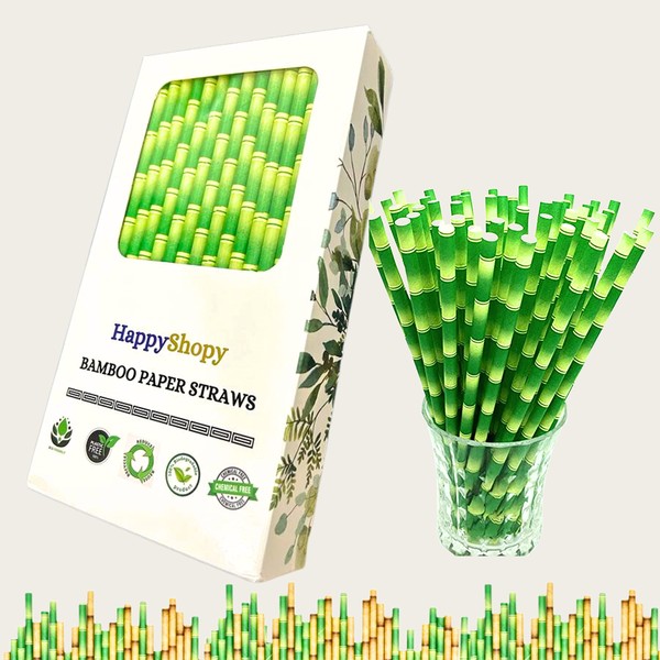 HappyShopy Bamboo Paper Straws, Drinking Straw, Disposable Straws, Party Straw Size [197mmx6mm], Great for Wedding, Brithday, Bridal Shower, Christmas & Bars