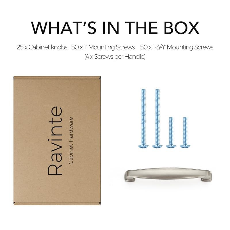 Ravinte 25 Pack 3-3/4 Inch Cabinet Handles - Brushed Nickel