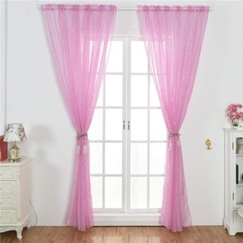 Homoyoyo Star Tulle Curtains, Sheer Star Curtains for Bedroom Glitter Star Voile Curtain Panel Voile Net Curtains for Home Cafes Restaurants Decoration (100x200CM, pink)