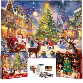FADAWU Puzzle Advent Calendar 2024 for Adult and Kids, 24 Days Christmas Puzzle Countdown Calendar 1008 Pieces Advent Puzzles Present for Boy Girl Teen, Xmas Home Decor Gift for Family and Friends