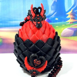 3D Printed Dragon, Black and Red Valentines Heart Dragon in Dragon Egg, 12" Articulated Adult Fidget ADHD Autism Toy, Home Office Decor Executive Desk Toy - D081-BRE