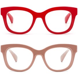 REAVEE 2 Pack Retro Oversized Reading Glasses for Women Men, Blue Light Blocking Computer Readers Stylish Spring hinge (Red/Coffee 3.0x)
