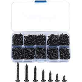 REJOECE Pack of 400 Black Tapping Screws, M3/M4 Self-Tapping Self Tapping Screws, 8 Sizes Screws Black, Wood Screws Assortment Set for Plastic Wood Soft Metal