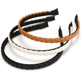 NARUNING 3 Pcs Nylon Cotton Wire Woven Headbands, Solid Color Fashion Hair Hoop, Suitable for Women and Girls (1cm(black/white/brown))