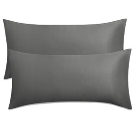 Bedsure Cushion Cover 40 x 80 cm Cotton Grey - Pillowcase 40 x 80 cm Set of 2 Soft Grey Pillowcases 2 Pack with Zip, Cushion Cover with Oeko-Tex Pillow Case 80 x 40 cm