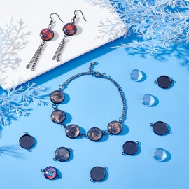 UNICRAFTALE 30 Sets Black Cabochon Pendant Stainless Steel Cabochon Connectors Blanks Bezel Pendant Trays Cabochon with Glass Cabochon 16 mm Bracelet Connector for Jewellery Making