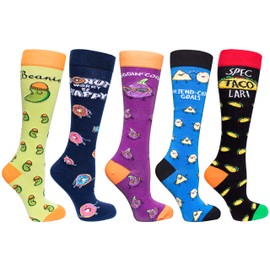 socks n socks-Women's 5 Pairs Colorful Luxury Cotton Funky Beanie Knee Socks