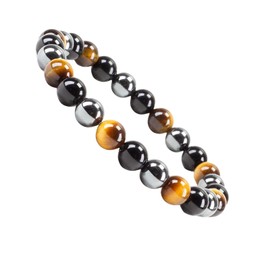Triple Protection Bracelet for Women – Handmade – 8mm Black Obsidian, Hematite & Tiger Eye Beads – Energy Healing Crystal Bracelet for Protection & Grounding