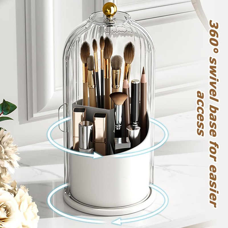Cosmetic Storage with Transparent Compartments, Rotating Birdcage Makeup Organizer, Desktop