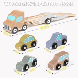Wooden Toys Car Transporter Toy with 4 Cars Wooden Toys 1 2 3 Year Old Toy Cars for Toddlers Gifts for 3 Year Olds Boys Girls