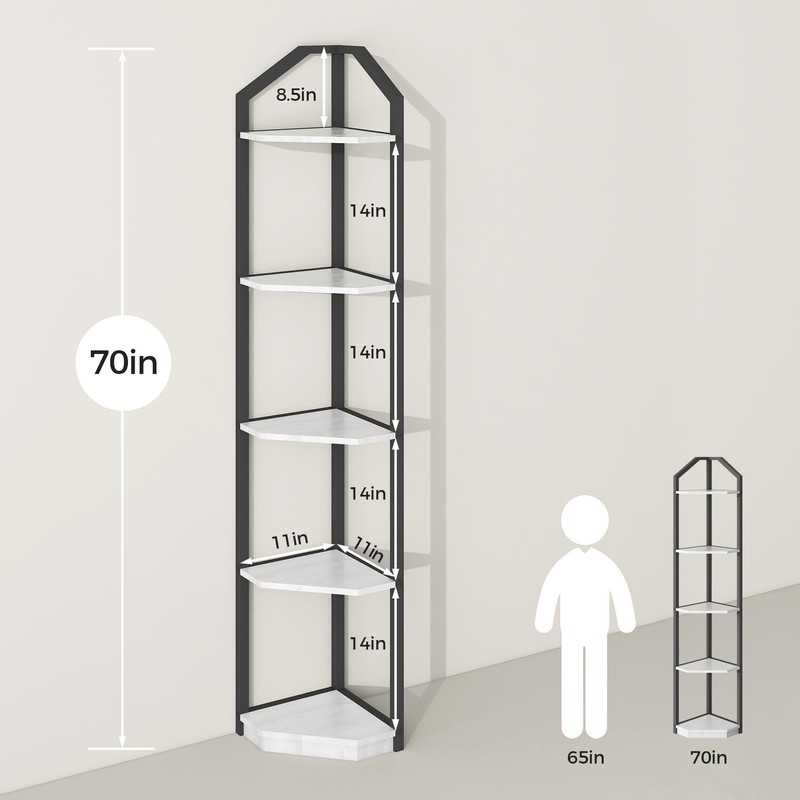 Fun Memories 5 Tier Corner Shelf, 70” Corner Shelf Stand,
