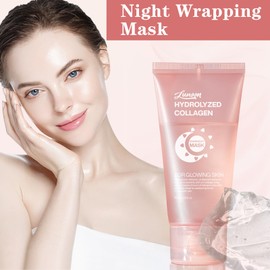 JISKG 2 Pcs Collagen Night Wrapping Mask,Hydrolyzed Collagen Overnight Wrapping Facial Mask, Smooth & Tight Skin, Reduce Sagging and Dullness for Glowing Skin. (Includes Brush)