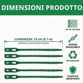 KAHZOR 100 pezzi Piante Regolabile Fascette, Fascette Verdi per Piante, Flessibile Giardinaggio, Fascette Riutilizzabili Plastica, per Sostenere Le Piante, Chiusura Sacchetti e Confezioni, 13 cm