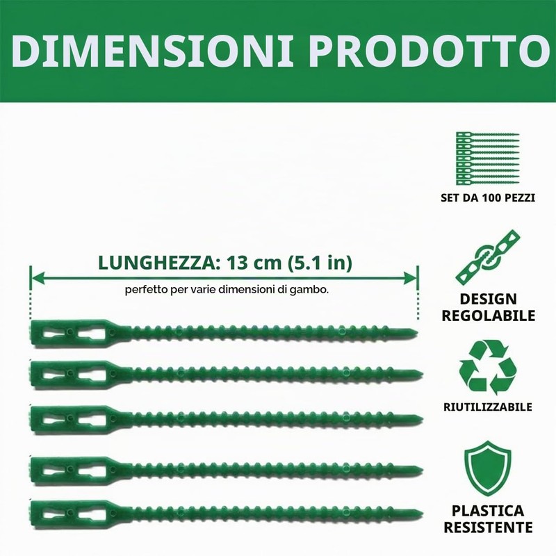 KAHZOR 100 pezzi Piante Regolabile Fascette, Fascette Verdi per Piante,