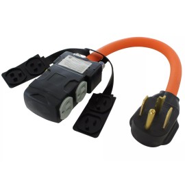 AC WORKS® 30A NEMA 14-30P to 4 20A NEMA 5-20R Adapter With 24 Amp Breakers by AC WORKS®