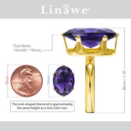 Linawe Cubic Zirconia Rings for Women, Amethyst Purple Prom Jewelry, Imitation Diamond Gold Plated Adjustable Ring, Vintage Birthstone Gemstone Crystal Rhinestone Oval Rings