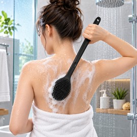 4-Piece Long Handle Bath Brush Set for Body & Face – Non-Slip Grip Design for Everyday Shower Cleaning