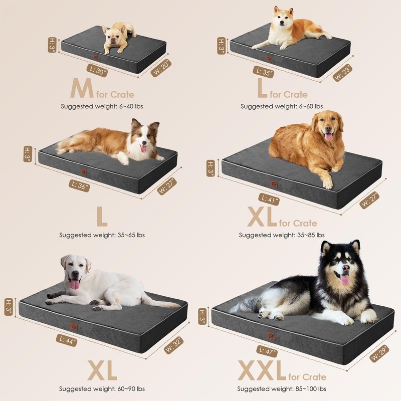 EHEYCIGA Waterproof Dog Bed Orthopedic 30"x20", Memory Foam Pet Bed