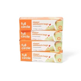 Full Circle Compostable Bags – Sandwich Size, 100ct, 4 Boxes of 25 – Plant-Based, Leak-Resistant, Resealable Sandwich Bags
