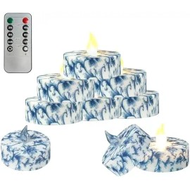 12 Pack Blue White 2.2 Inch Porcelain LED Tea Lights Flameless Tealight 10 Key Remote Timer Battery Operated Candles Home Decorcolor: Light Blue, size: 2.2"D x 2.2"W x 1.4"H