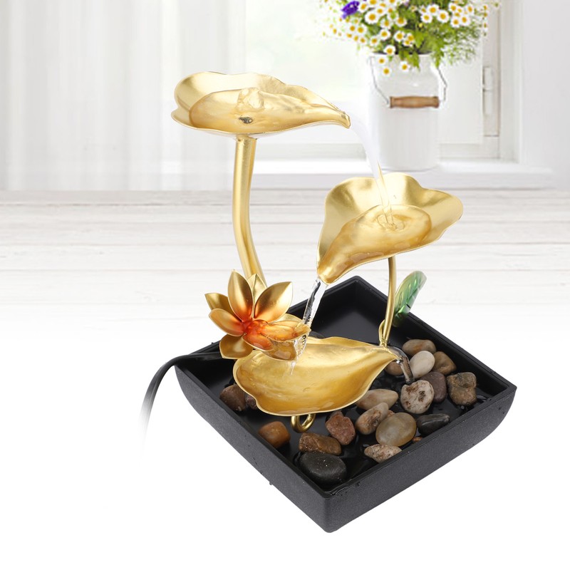 Tabletop Waterfall Fountain 3 Tier Lotus Leaf LED Light Circulating