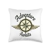 Adventure Awaits Compass Explore More Nature Hiking Camping Throw Pillow