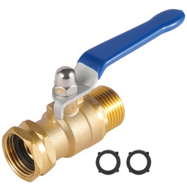 Heavy Duty Garden Hose Shut Off Valve with Long Handle, High Flow Hose Ball Valve 3/4" GHT Brass Water Valve Shutoff Tool with Rubber Washers, Garden Hose Connector Adapter Fittings (1 Pack)