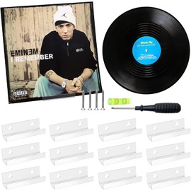 COOLKITALENT 12PCS Estante para Discos de Vinilo, Soporte de Pared de Acrílico Transparente de 4 Pulgadas para Discos de Vinilo, Estantes Flotantes (Transparente)