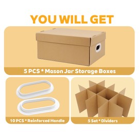 DERZIFUN Canning Jar Storage Boxes Set of 5, 32 oz Mason Jar Storage Boxes with Dividers, Mason Jar Organizer with Handles