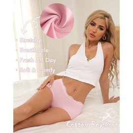 UNDER THE SEA Boy Shorts Underwear for Women Cotton Boxer Briefs Full Covreage Lace Boyshort Womens Panties 6 Pack