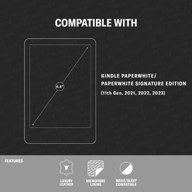 TORRO Case Compatible with Kindle Paperwhite/Paperwhite Signature Edition (6.8” - 11th Gen, 2021) – Premium Leather Case Compatible with Kindle Paperwhite with Wake/Sleep Function (Black)