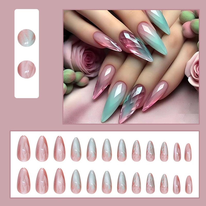 LYMCY Press on Nails Gradient Cat Eye Nails 24 Pieces
