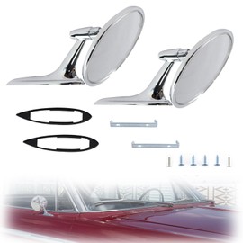 Round Bowtie Outside Rearview Mirrors Ribbed Base Fits for 1963-1964 Bel Air Biscayne Impala / 1963-1965 Corvair