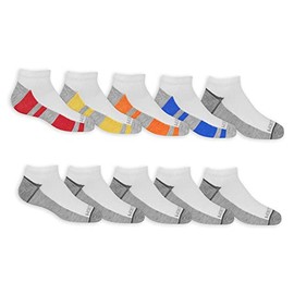 Fruit of the Loom Boys' Lightweight No Show Socks (10 Pack), White, Medium