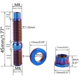 UHDFBDHF Titanium Bolt M8 M10x45mm Pitch 1.25 Automotive Exhaust Manifold Stud Kit Screws Nuts Washers (Burnt Blue, M8x45mm Pitch 1.25)