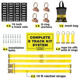 E Track Rail Tie-Down Kit - Trailer Tie Downs & Anchors, Cargo Control System – 4 Rails (16’’ Tracks) & E Track Accessories Kit - Enclosed Trailer Accessories & Service Truck Accessories