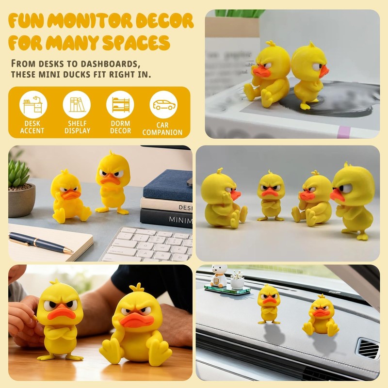 Nexalithix 2-Pack Funny Angry Duck Figurines, 3D Printed Little Yellow