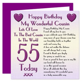 Cousin 55th Happy Birthday Card - Lots Of Love To The Best Cousin In The World - 55 Today