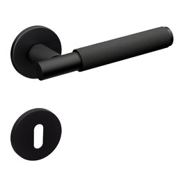 Gavroche Door Handle Door Handle Set Round Black Matt with Textured Surface BB PZ WC Set for Interior Doors Modern Design Minimalist (BB Deadlock)