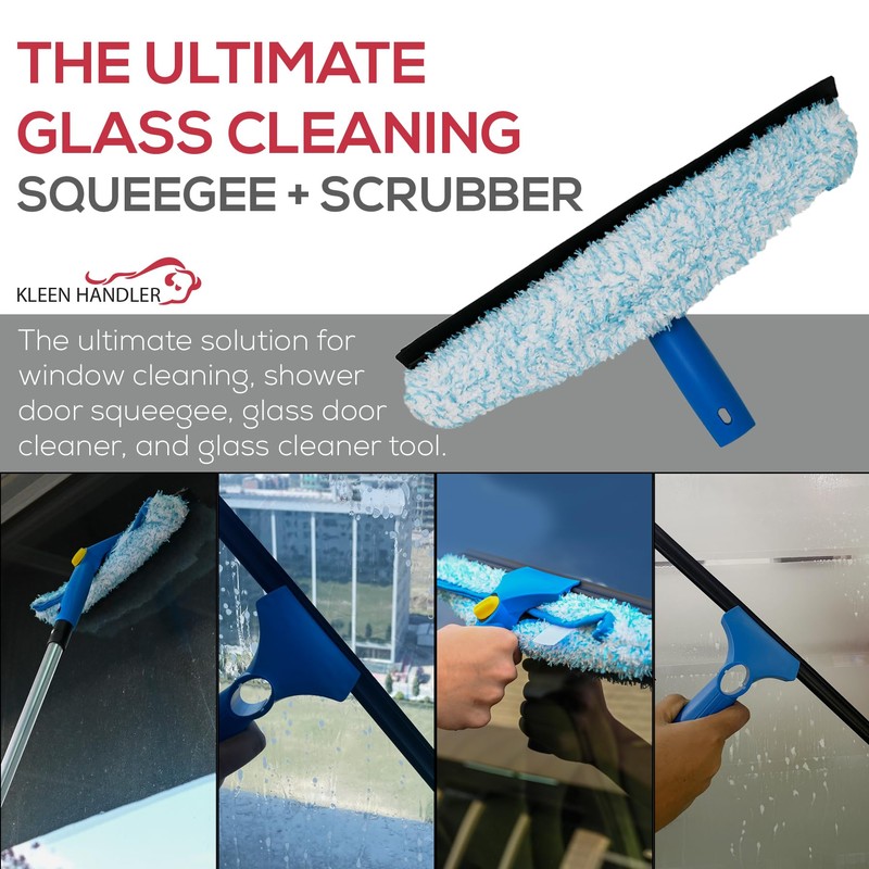 Kleen Handler Professional 2-in-1 Squeegee for Window Cleaning Tool Combo