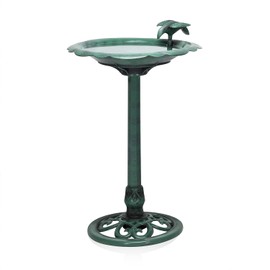 Alpine Corporation Estatua de Jardín de 31" de Alto con Bebedero de Pájaros Antiguo al Aire Libre con Decoración de Pájaros