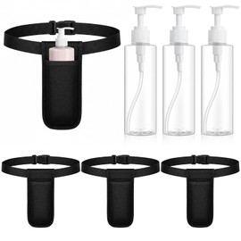 3 Pcs Massage Oil Bottles Cover Kits, Black Adjustable Single Covers with 3 Plastic Pump Bottles Portable Lotion Cover for Massage Practitioners