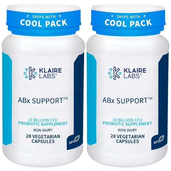 Klaire Labs ABX Support Probiotic - 10 Billion CFU Supplement for Support During Antibiotic Therapy, Hypoallergenic & Non-Dairy (2 Pack, 28 Capsules)