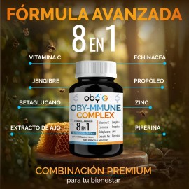 Obymmune Complex 8 en 1  Vitamina C Liposomal  Zinc, Echinacea, Ajo, Propoleo, Jengibre, Betaglucano, Piperina  Oby Suplemento Alimenticio Defensas...