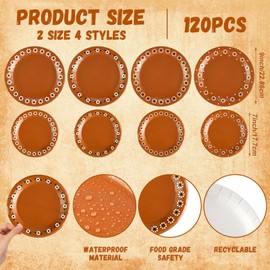 Maxdot 120 Pcs Platos De Barro Mexicanos Paper Plates Fall Cielito Lindo Party Decoration 7/9 Inch Mexican Plates Terracotta Flower Clay Pottery Paper Birthday Wedding Party Supplies(Green Flowers)